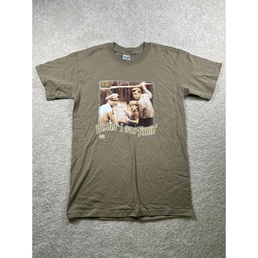 Gilden Mens‎ Size S Green Mayberry I Wishin' I Was Fishin' Graphic Tshirt